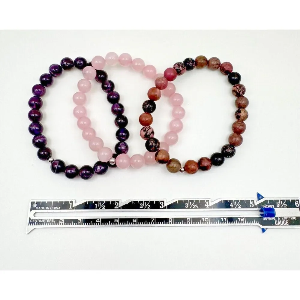 Natural Stone Set of 3 Multi Color Stretch Bracelet Jewelry Lot Ladies Women's